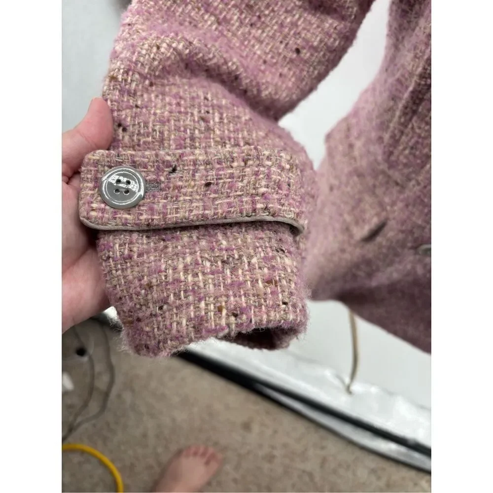 Coach Signature Pink Bouclé Wool Mohair Blend Double Breasted Coat Size 10
